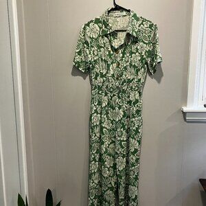 Tropical Print Green Jumpsuit